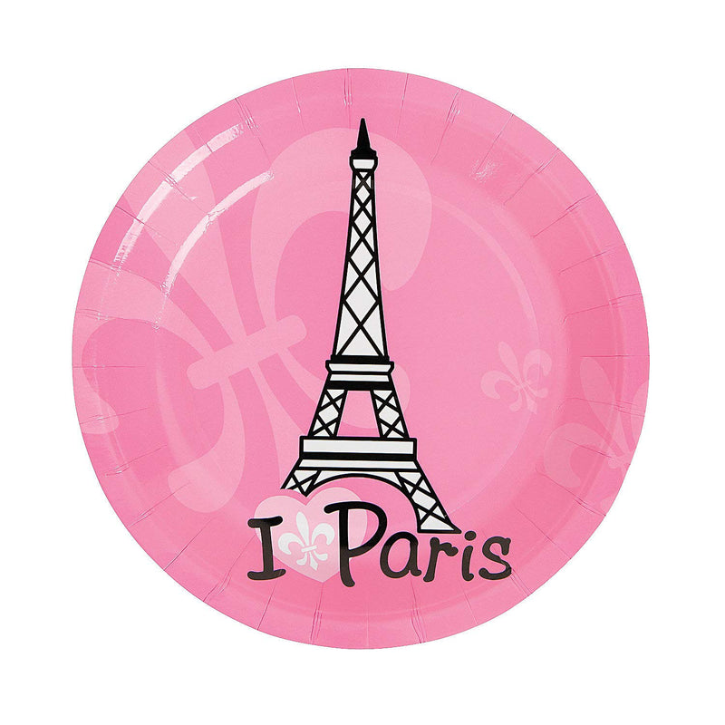 Fun Express - Perfectly Paris Dessert Plates for Birthday - Party Supplies - Print Tableware - Print Plates & Bowls - Birthday - 8 Pieces