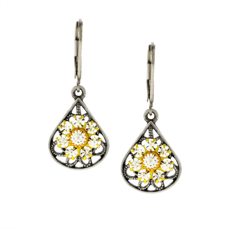 1928 Jewelry Flower Spirit Clear Crystal Cluster Drop Earrings