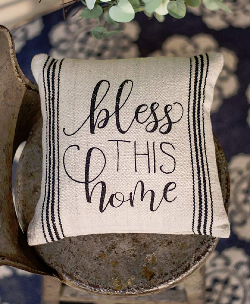 Craft House Designs Bless This Home Small Pillow 10"x10" Black, Ivory - Farmhouse Country, Rustic