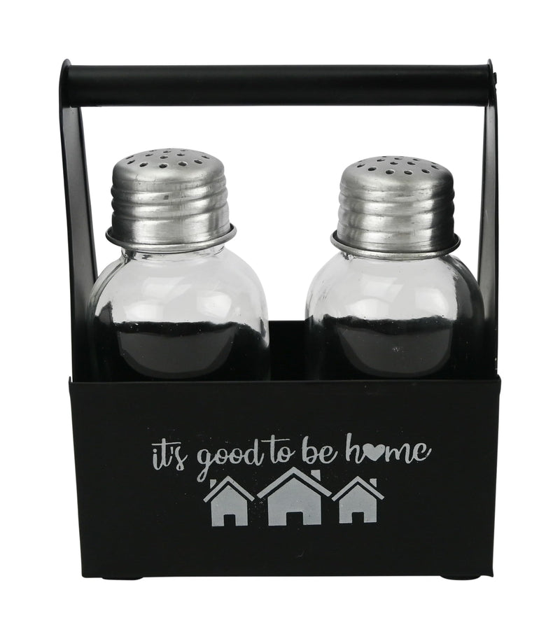 Glass Salt and Pepper Shaker Set in Metal Holder, Home