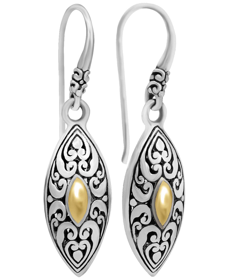 Sterling Silver 925 and 18K Gold DEVATA Filigree Bali Heritage Classic Drop Earrings DVN6728TT