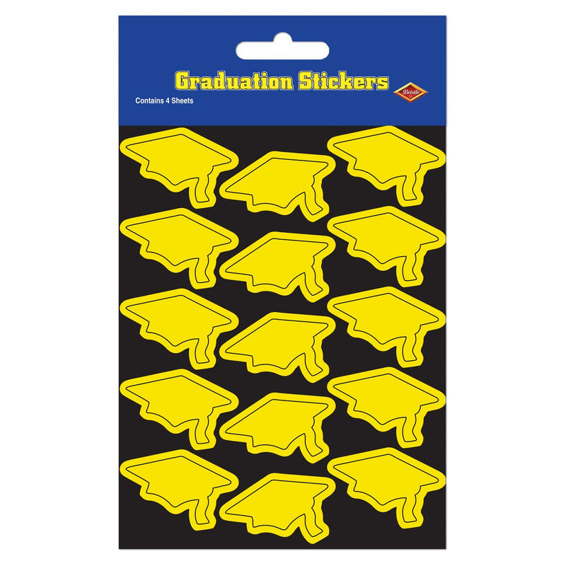 Beistle 4-Pack Graduate Cap Stickers, 4-3/4-Inch by 7-1/2-Inch, Yellow