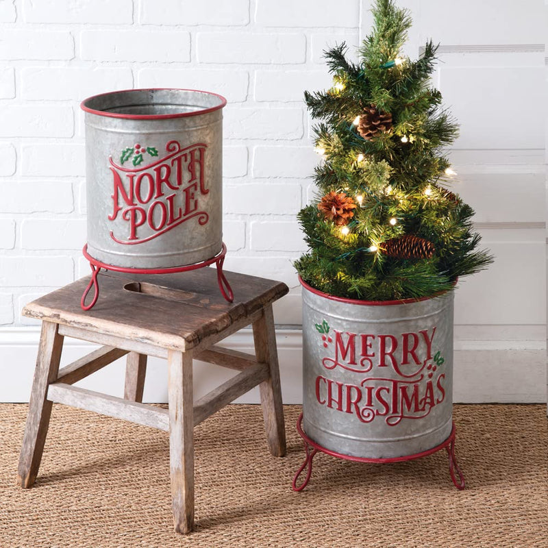 CTW Home Collection Metal Christmas Containers Planter, Set of 2, Holiday Season Decoration