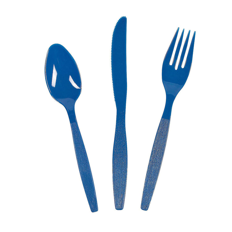 Fun Express - Blue High Count Cutlery Set (210pc) - Party Supplies - Solid Tableware - Cutlery - 210 Pieces