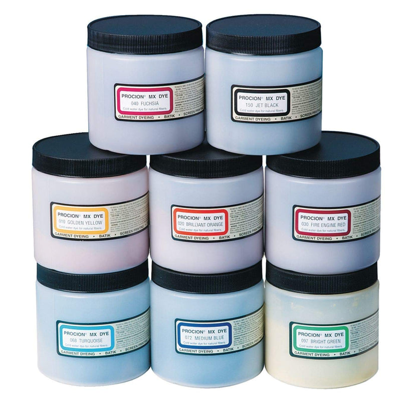 Procion Cold Water Dye Powder, 8-Color Assortment, 8-oz. Bulk Jars, for Tie-Dye, Batik, Ice Dyeing, Non-Toxic. Pack of 8.