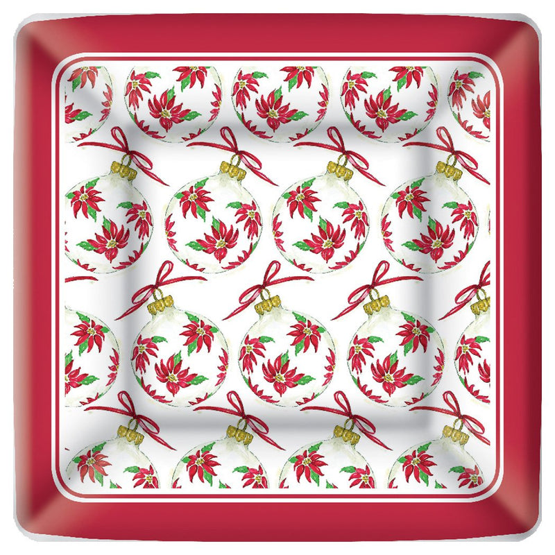 Boston International Square Paper Dinner Plates, 8-Count, 10 x 10-Inches, Poinsettia Ornaments