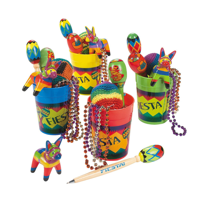 Fiesta Fun Cups - 4 cups each filled with 6 party favors - Cinco de Mayo Party Supplies