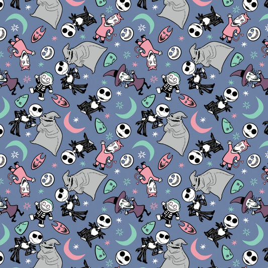 2 Yards Quilting Cotton for Sewing – Nightmare Before Christmas V Collection - NBC Pattern Play - Color Blue - 100% Cotton - Soft, Decorative Material - Pre-Cut 44-45 Inches Wide by Camelot Fabrics