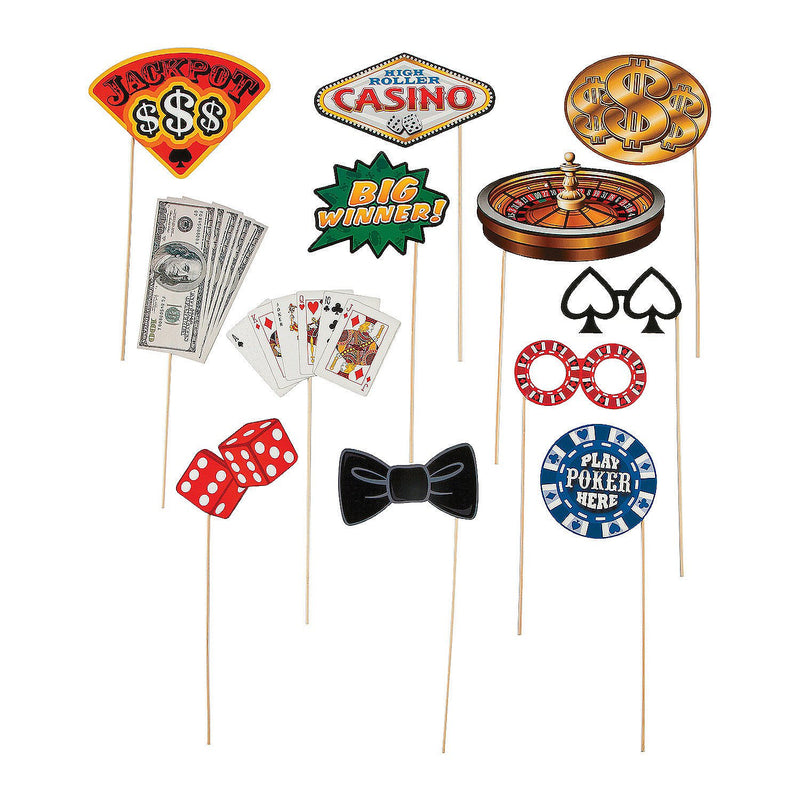 Casino Photo Stick Props for Party - Photo Booth Apparel Accessories - 12 Pieces