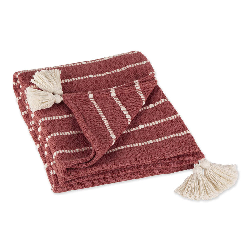 DII Striped Throw Collection Cotton Slub, Hand-Tied Tassels, 50x60, Clay & Off-White