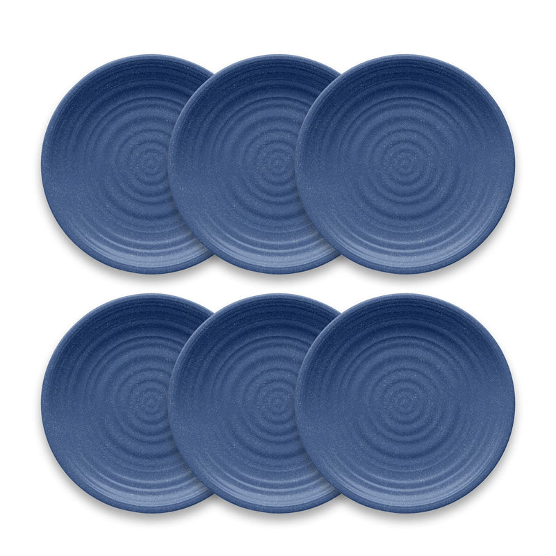 TarHong Planta Artisan Solid Dinner Plate, 10.5", Planta (Majority Plant Based with Melamine Binder), Shatterproof, Indoor/Outdoor Entertaining, Set of 6, Blue Matte