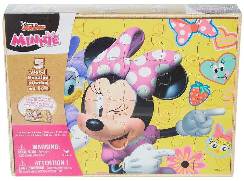 Disney Minnie Mouse 5 Wood Jigsaw Puzzles in Wood Storage Box