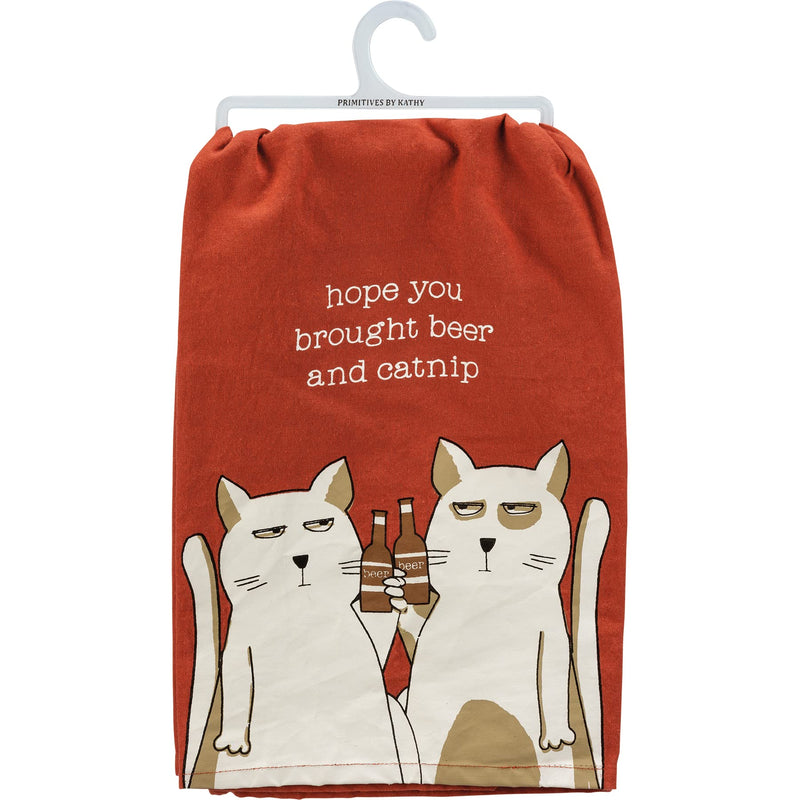 Primitives by Kathy Hope You Brought Beer and Catnip Kitchen Towel