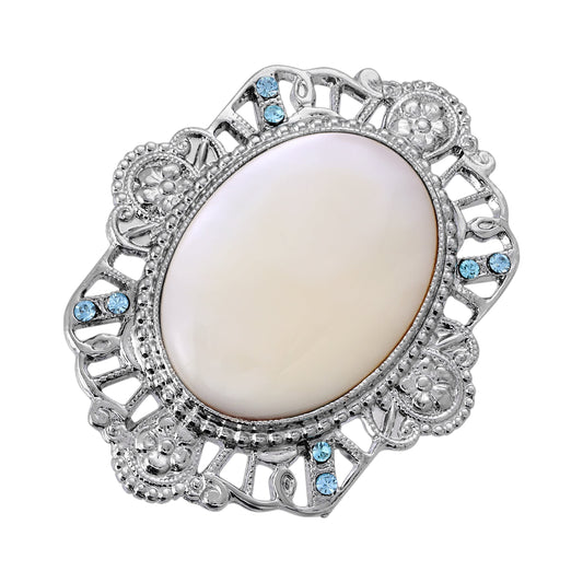 1928 Jewelry Acquamarina Mother Of Pearl Filigree Flower Pin