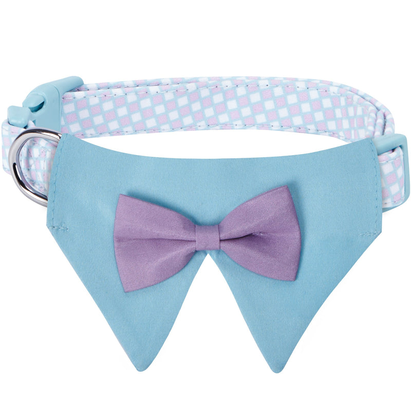 Blueberry Pet 5 Patterns Sophisticated Pastel Blue Checker Adjustable Dog Bandana Collar with Bow Tie, Small, Neck 12"-16"