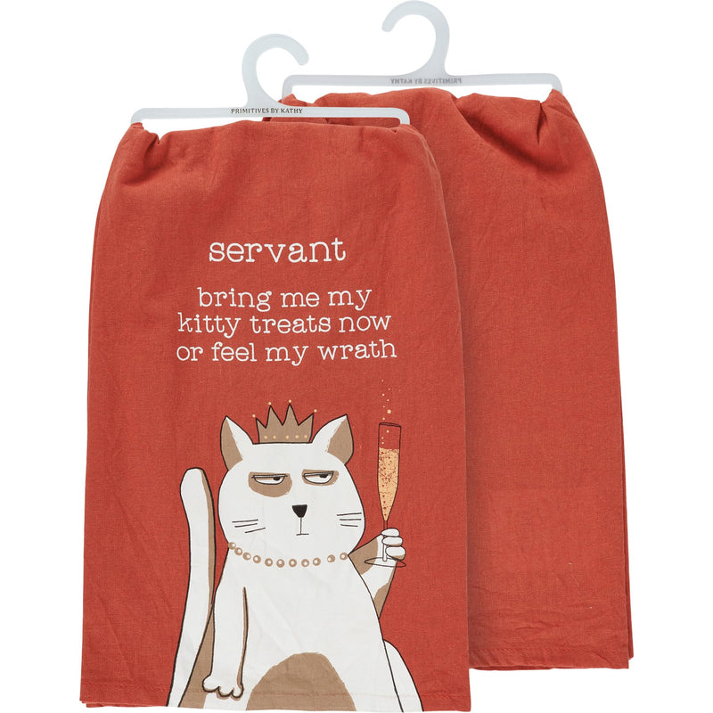 Primitives by Kathy Cat Lover Cotton Kitchen Dish Towel - Servant Bring Kitty Treats Or Feel My Wrath 28 Inch x 28 Inch