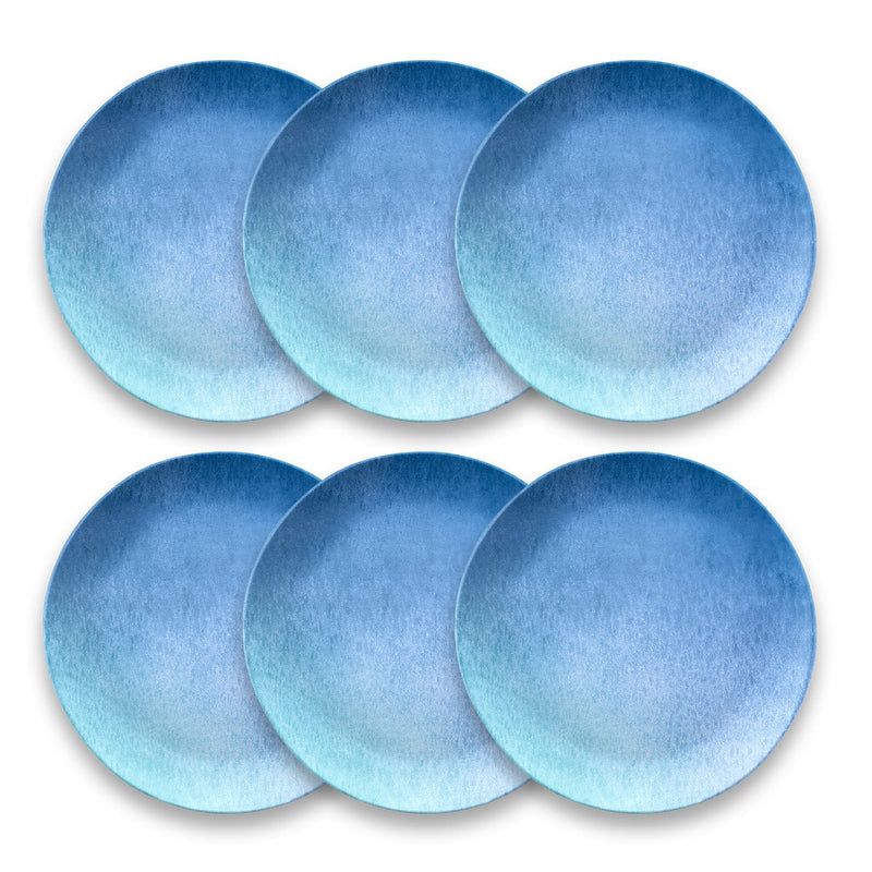 TarHong Oceanic Ombre Salad Plates, 8.5", Blue Ombre, Pure Melamine, Shaterproof, Indoor/Outdoor, Set of 6