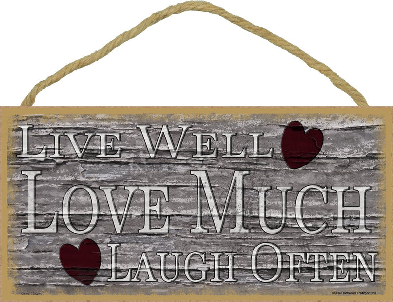 Blackwater Trading Hearts Live Well Love Much Laugh Often Primitive Rustic Sign Plaque 5"X10"