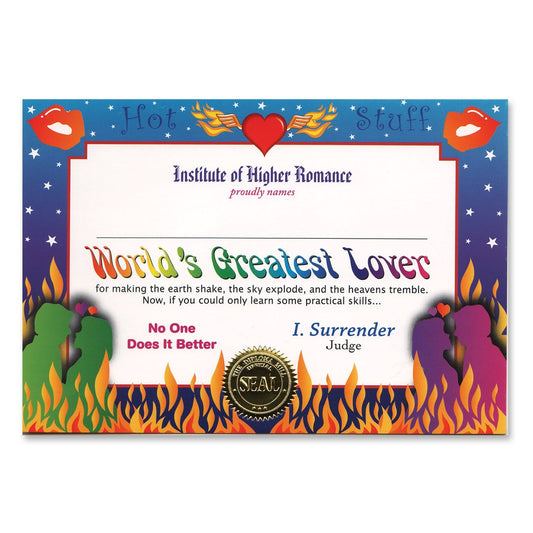 Beistle World's Greatest Lover Certificate, 5" x 7", 6 Per Package