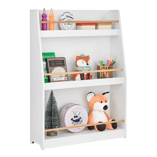 Danya B. Steiner White 3-Tier Kids Book or Magazine Storage Freestanding Bookcase with Contrasting Wood-Toned Rods
