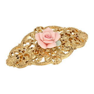 1928 Jewelry Women's Porcelain Rose Filigree Hair Barrette (Pink)