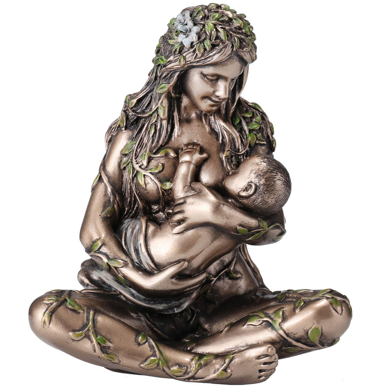 Veronese Design 4 3/8 Inch Mother Earth Gaia Nurturing Baby Resin Miniature Hand Painted Bronze Finish Sculpture
