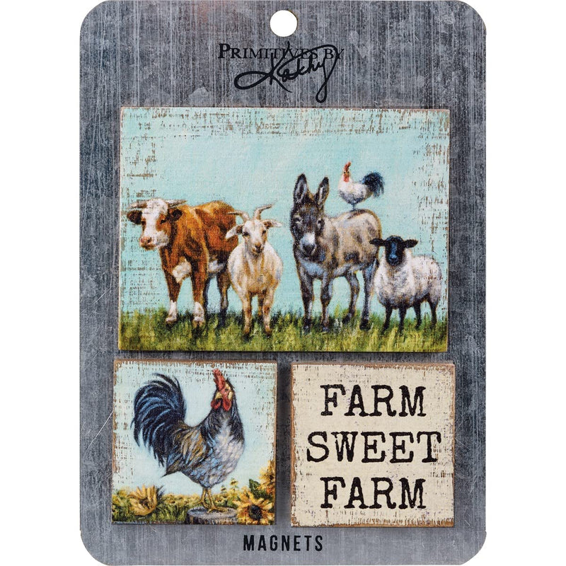 Primitives By Kathy 113984 Farm Sweet Farm Magnet, Set of 3, 4-inch Length
