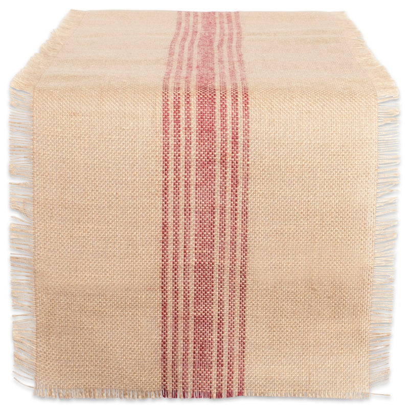 DII Jute Burlap Collection Kitchen Tabletop, Table Runner, 14x72, Red Center Stripe