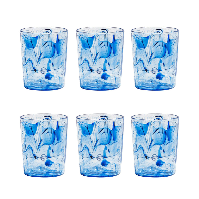 TarHong Aegean Swirl Premium Acrylic Drinkware Tumbler/Old Fashioned Glass, 12.4 Ounce, Blue Swirl, Set of 6