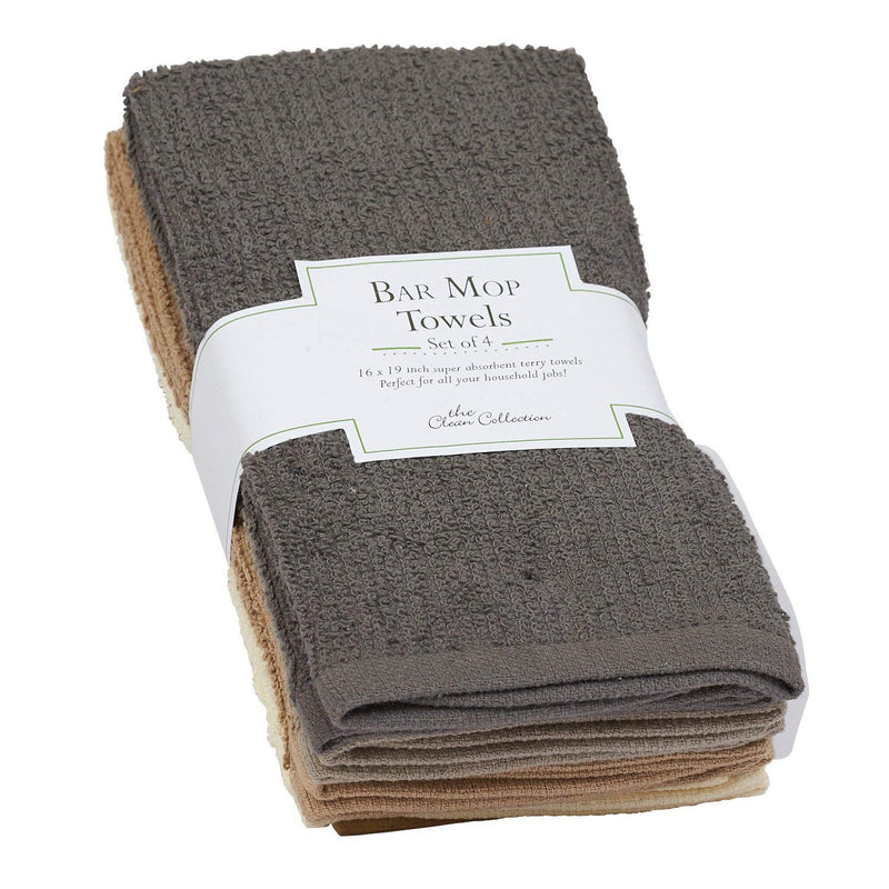 DII Design Imports 100% Cotton, Machine Washable, Ultra Absorbent, Everyday Kitchen Basic, Utility, Bar Mop Dishtowel 16 x 19 Bar Mop Towels Set of 4 (Neutral Bar Mop, 16 x 19)
