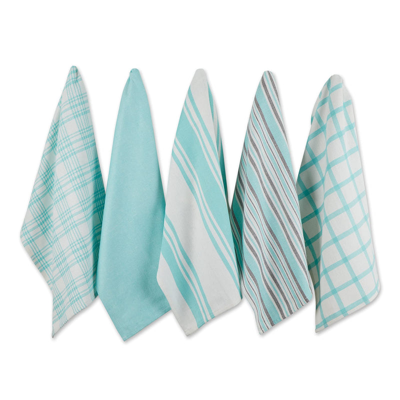 DII Assorted Woven, Kitchen Dishtowel Set, 18x28, Aqua, 5 Piece