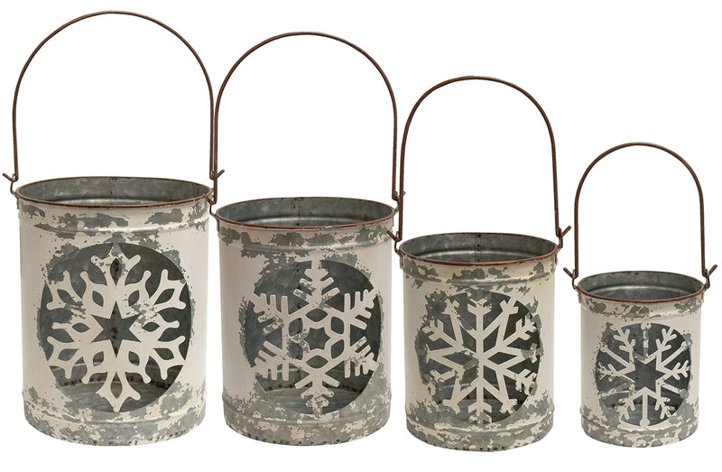 CWI Gifts White Vintage Snowflake Buckets 4/Set, Multi