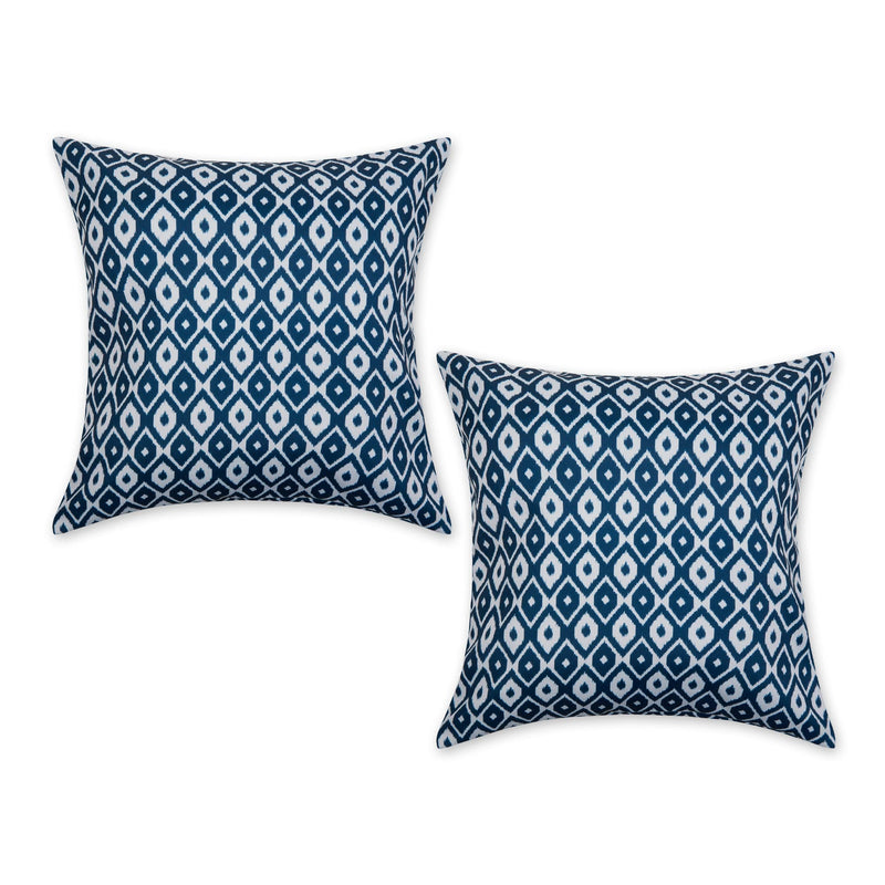 DII Throw Pillow Cover Collection Outdoor Water Repellent Polyester, Reversible, 18x18, Blue Ikat, 2 Piece