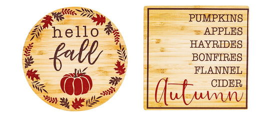 2 Piece Bamboo Wood Trivet Set Hello Fall