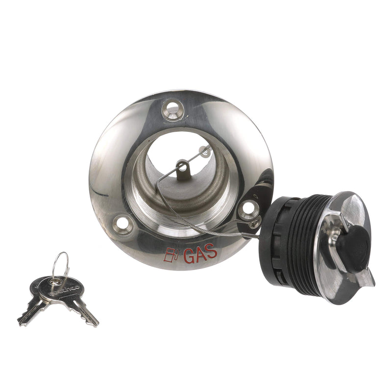 Seachoice Deck Mount Gas Fill Plate w/Locking Cap, Cast 316 Stainless Steel, Includes 2 Keys