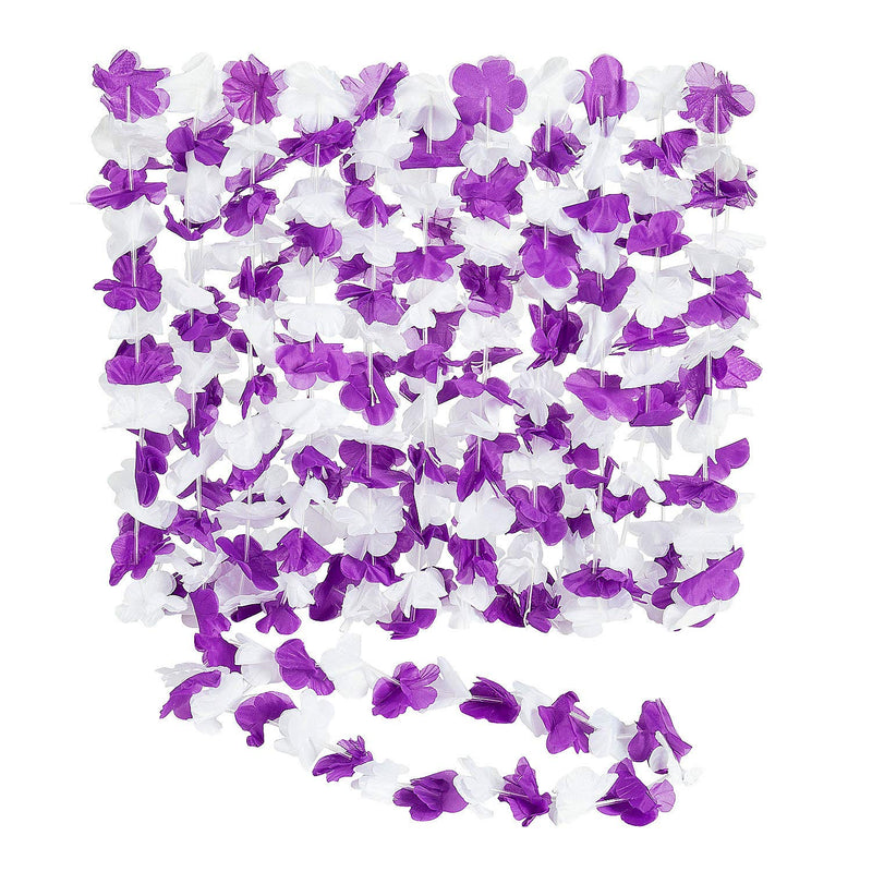 Fun Express - Team Spirit Flower Leis Purple Wht - Apparel Accessories - Luauwear - Leis - 12 Pieces
