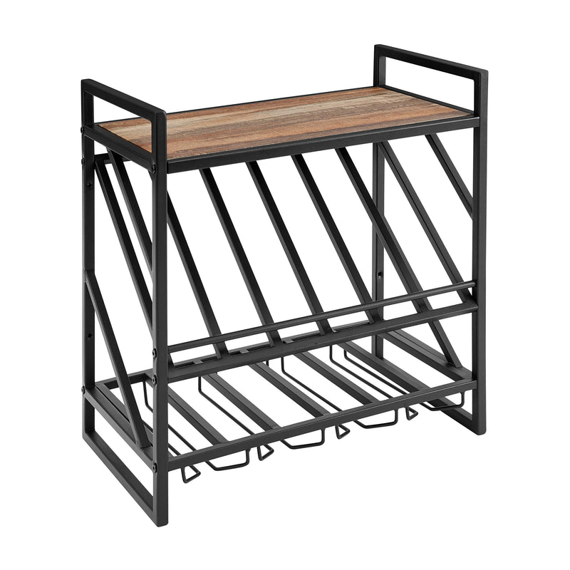 Danya B Industrial Wall Mount Metal Wine Rack with Shelf and Stemware Rack GH20100 | Mount Your Wine Collection and Glasses On The Wall | Industrial, Rustic, Farmhouse Style