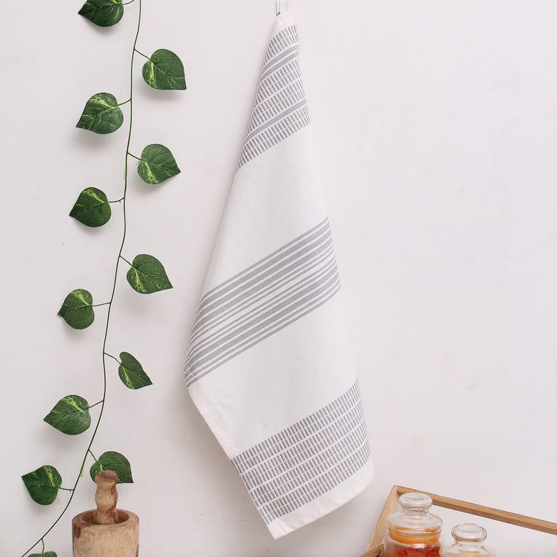 Quintessential Textiles Float Striped Tea Towel 100% Cotton Dobby, Kitchen Hand Towels, Dish Towels, Kitchen Towels, Highly Absorbent Tea Towels, 17 x 26 Inch, White