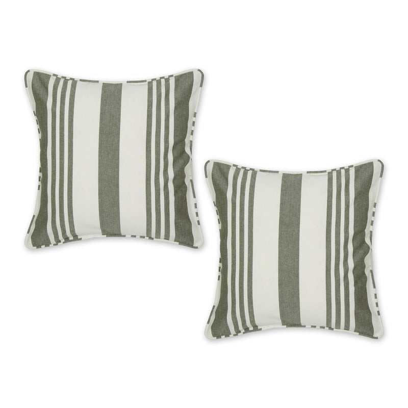 DII Throw Pillow Cover Collection, Recycled Cotton, Hidden Zipper, 18x18, Bold Chambray Stripe, Moss, 2 Piece