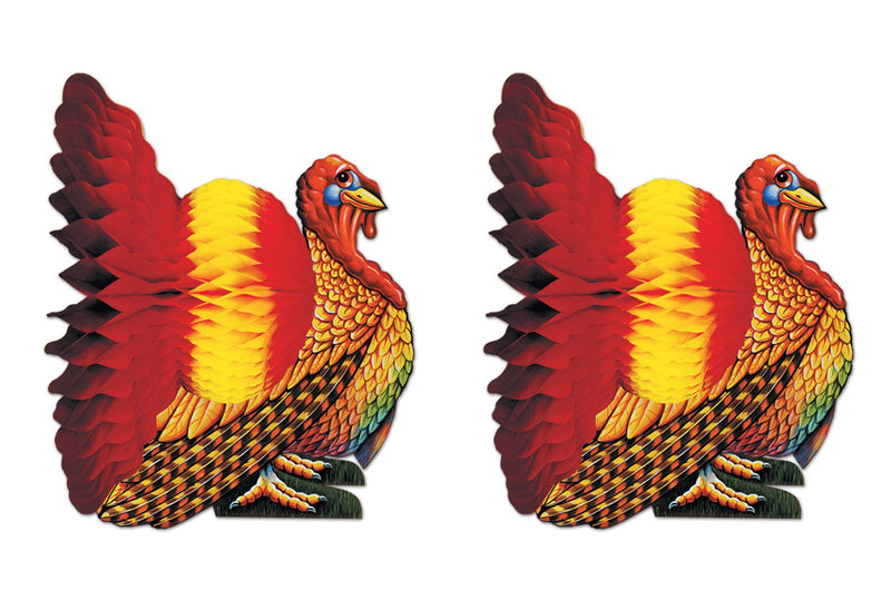 Beistle Tissue Turkey Centerpieces 12", Pack of 2, Fall Colors
