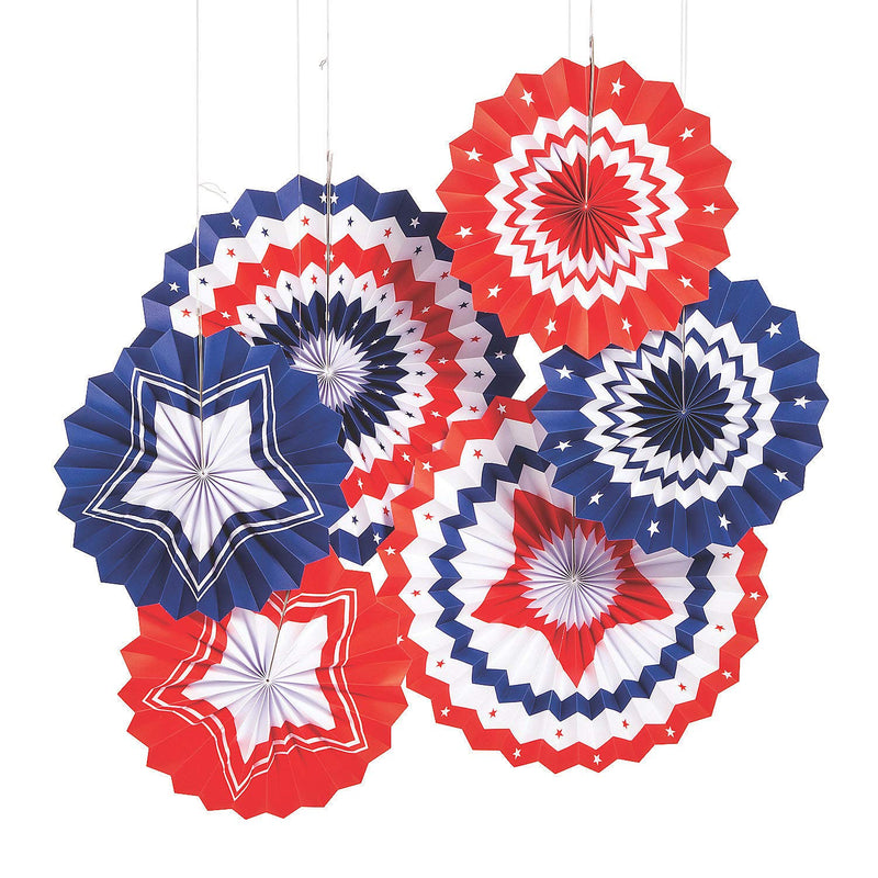PATRIOTIC HANGING PAPER FAN SET - Party Decor - 6 Pieces