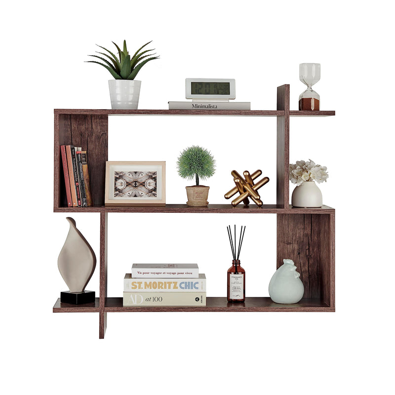 Danya B. Manasa Floating Geometric Kilter Two-Tier Wall Shelf - Hickory