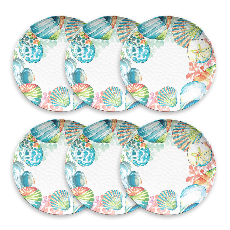TarHong Sandbar Brights Ocean Themed Dinner Plate, Pure Melamine, Shatterproof, Indoor/Outdoor, 10.5 x 0.8”, Set of 6