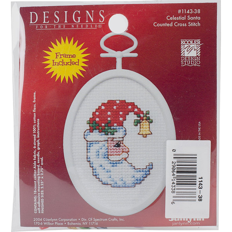 Janlynn 18 Count Oval Celestial Santa Mini Counted Cross Stitch Kit, 2.75-Inch