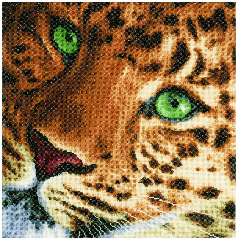 Vervaco 14 Count LanArte Leopard On Aida Counted Cross Stitch Kit, 13.75 x 13.5