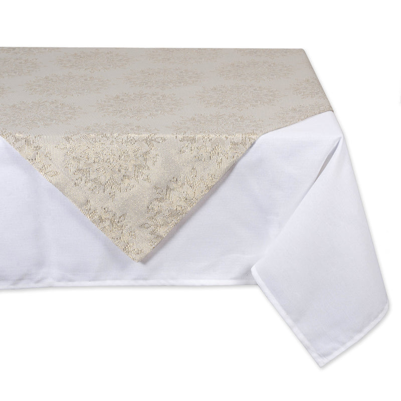 DII Holiday Tabletop Collection Sparkle Metallic, Table Topper, 40x40, Jacquard Snowflakes