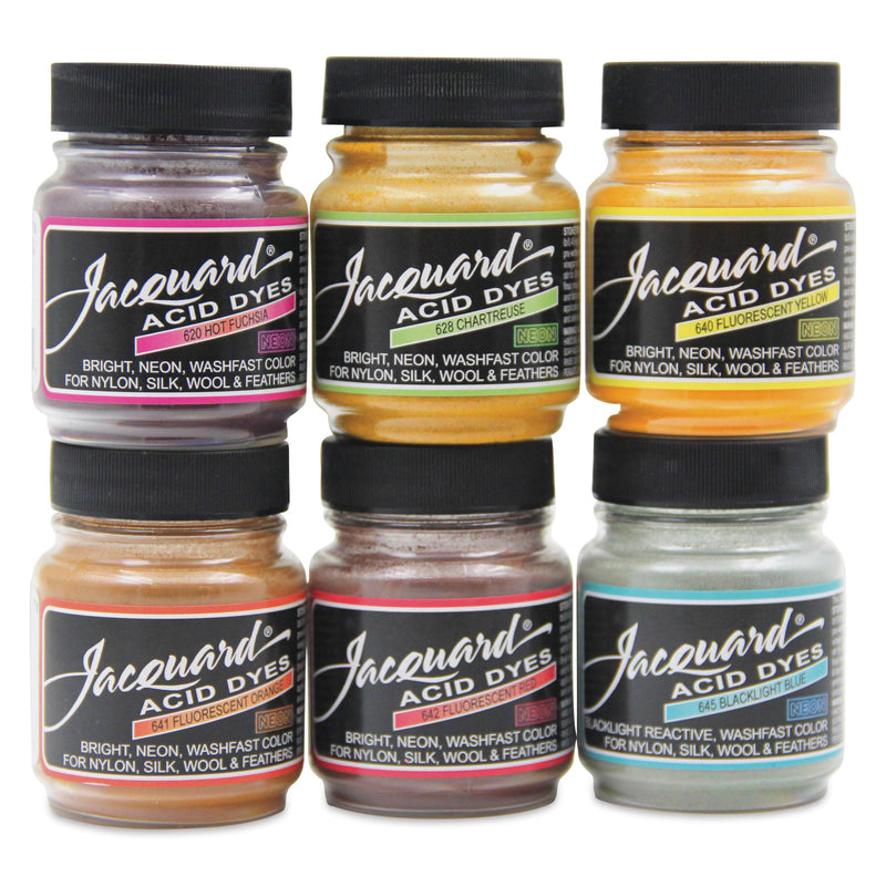 Jacquard Acid Dye 6 Color Neon Set Jacquard Acid Dye - 1/2 Oz Net Wt Each Color- Acid Dye for Wool - Silk - Feathers - and Nylons - Brilliant Colorfast and Highly Concentrated