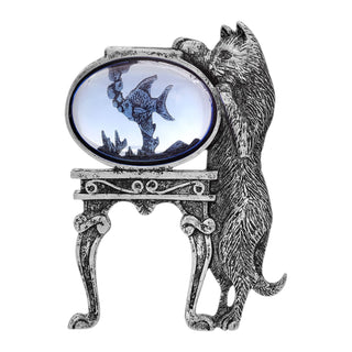 1928 Jewelry Women's Pewter Cat and Fish Bowl Pin, Pewter, One Size, Pewter