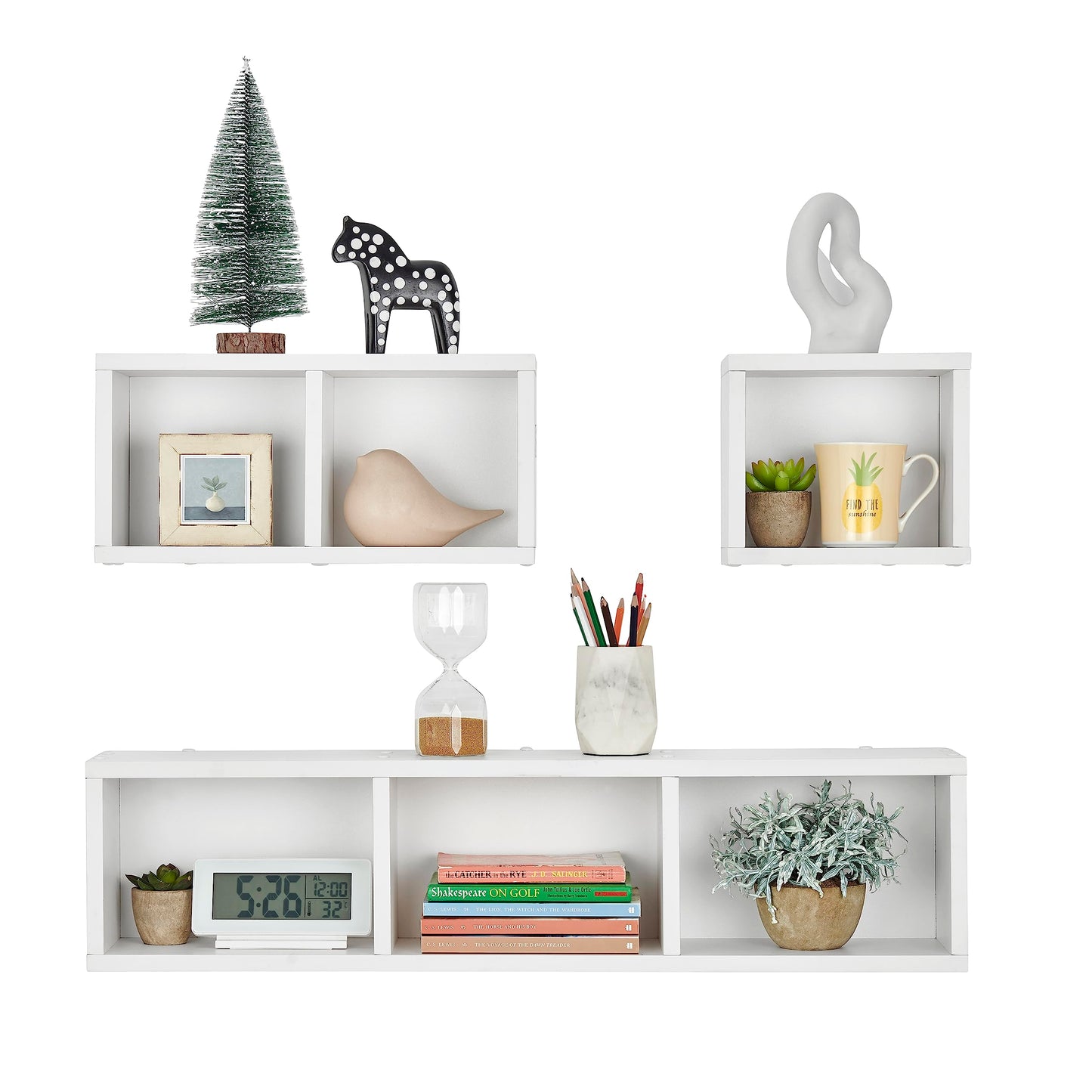 Danya B. Bauhaus Floating Geometric Cubby Wall Shelves - Set of 3 Sizes - White