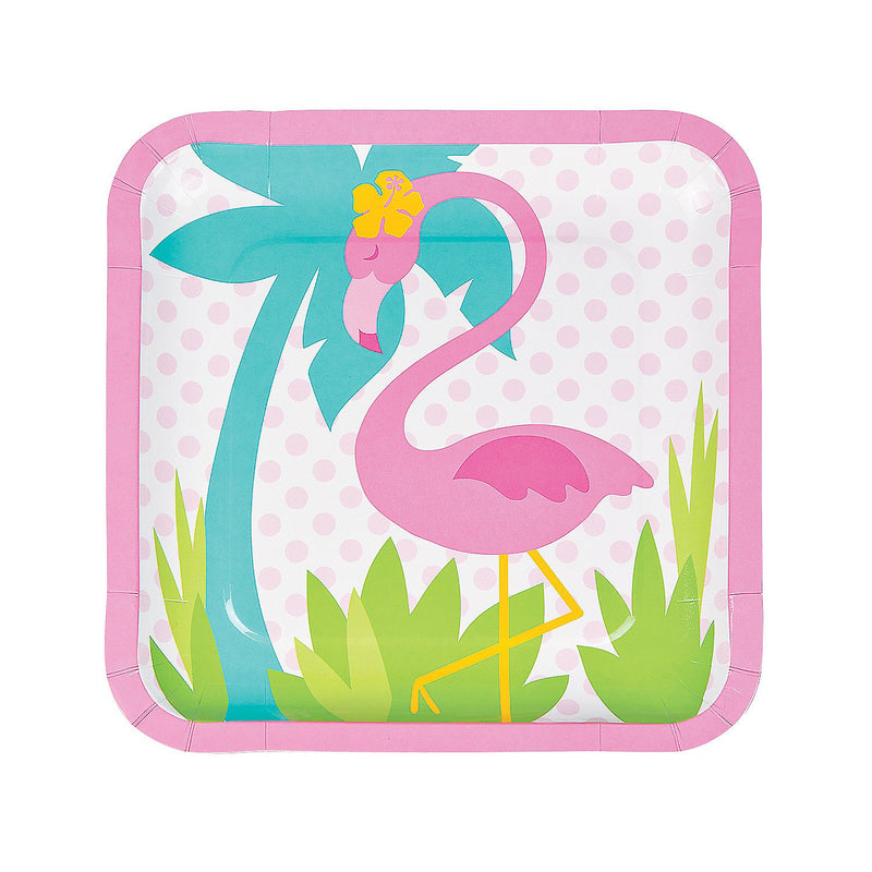 Fun Express Flamingo Square Paper Dinner Plates - Party Supplies - 8 Pieces